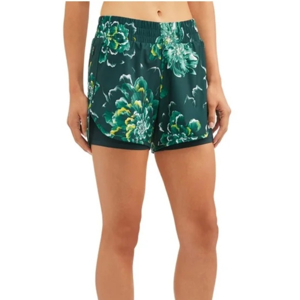 AVIA ACTIVEWEAR GREEN FLORAL SHORTS SIZE 8-10 MEDIUM